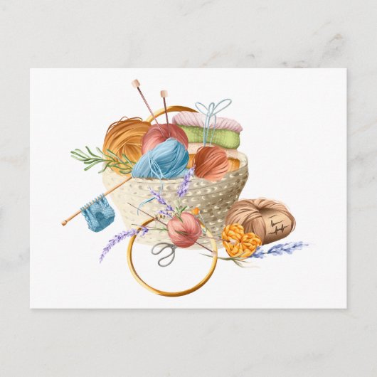 編み物愛好家の編み物糸かご ポストカード (正面)