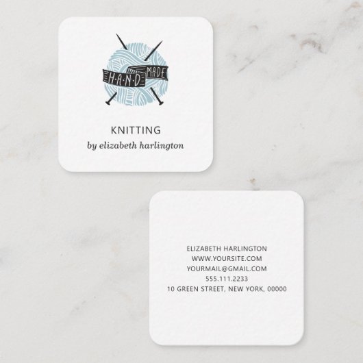 編み物手作りかぎ針のクラフト用品。ニット スクエア名刺 (正面/裏面)