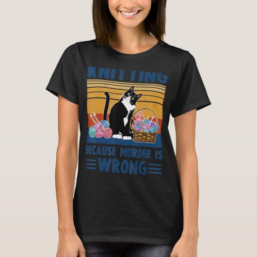 編み物殺人犯は猫編み物 Tシャツ (正面)