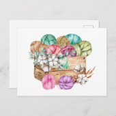 編み物糸と綿花が詰まった箱 ポストカード (正面/裏面)