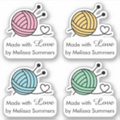 編み物糸のボールを愛で作り、4セット シール (正面)