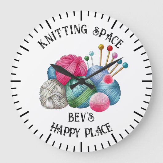 編み物糸の山 ラージ壁時計 (正面)