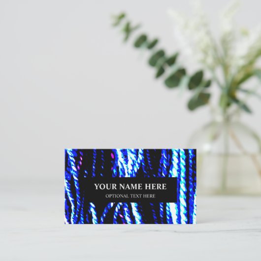 編み物糸手紡織抽象芸術青 名刺 (スタンド正面)