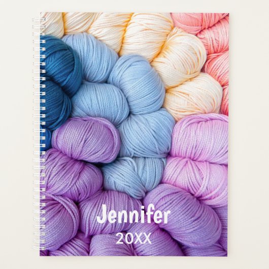 編み物糸玉カラフルパーソナライズされた名 プランナー手帳 (正面)