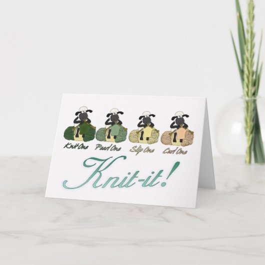 編み物羊グリーティングカード – ニット – イット! カード (正面)