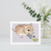 編み物茶色のネズミのはがき ポストカード (スタンド正面)