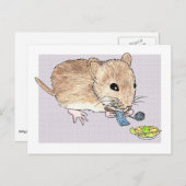 編み物茶色のネズミのはがき ポストカード (正面/裏面)