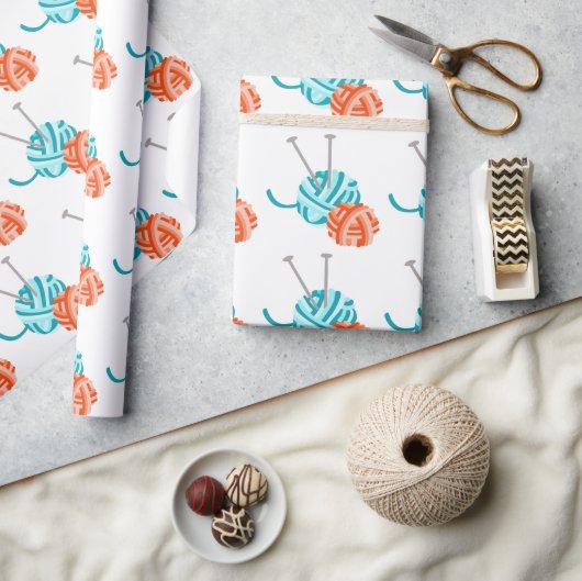 編み物針と糸 ラッピングペーパー (クラフト)