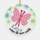編み物針の蝶ヤーンのクリスマスのオーナメント セラミックオーナメント (正面)