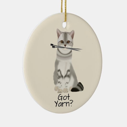 編み物針を持つタイポグラフィ|の"得られたヤーン"猫 セラミックオーナメント (右)
