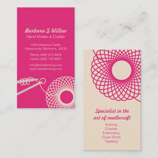 編み物針仕事ピンククリーム名刺 名刺 (正面/裏面)