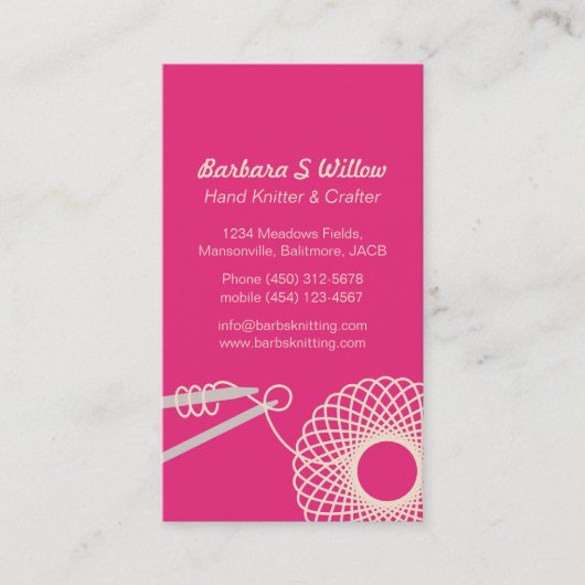 編み物針仕事ピンククリーム名刺 名刺 (正面)