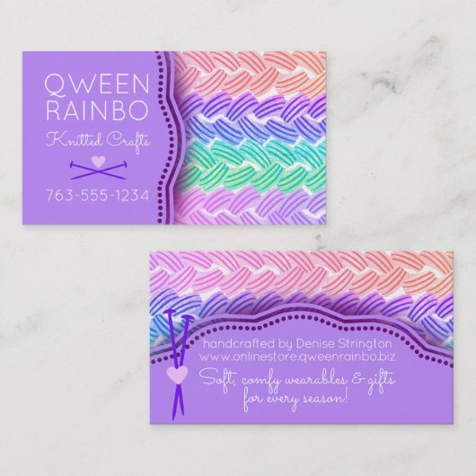 編み物針手織り糸編みかぎ針編み 名刺 (正面/裏面)