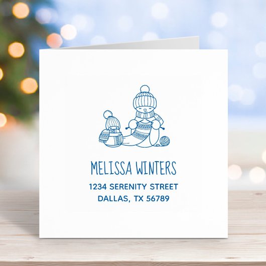 編み物雪だるまニット帽子とスカーフアドレス セルフインキングスタンプ