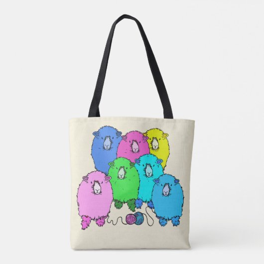 編み物。ふわふわした羊パーソナライズされた糸 トートバッグ (裏面)