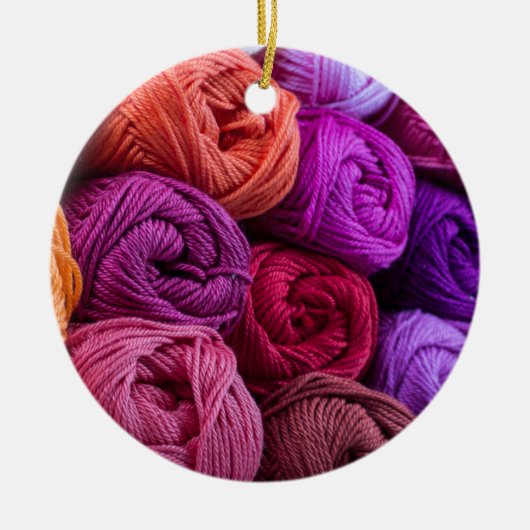 編み物、クロシェカラフルト糸の串 セラミックオーナメント (正面)