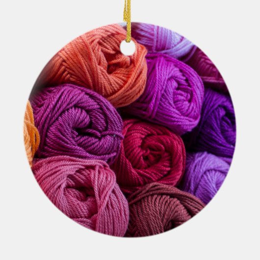 編み物、クロシェカラフルト糸の串 セラミックオーナメント (裏面)