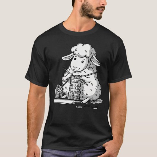 編み物 羊 かわいい 手芸 Tシャツ (正面)