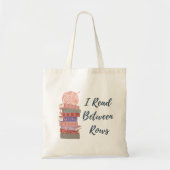編み物+読書好きのための「I Read Between Rows」デザイン トートバッグ (正面)