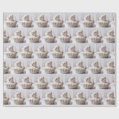 編み籠に入った白い子猫 ラッピングペーパー (フラット)