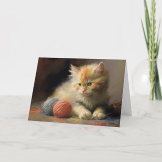 編み糸でオレンジ遊色の子猫を起こす サンキューカード