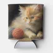 編み糸でオレンジ遊色の子猫を起こす 缶クーラー (正面)