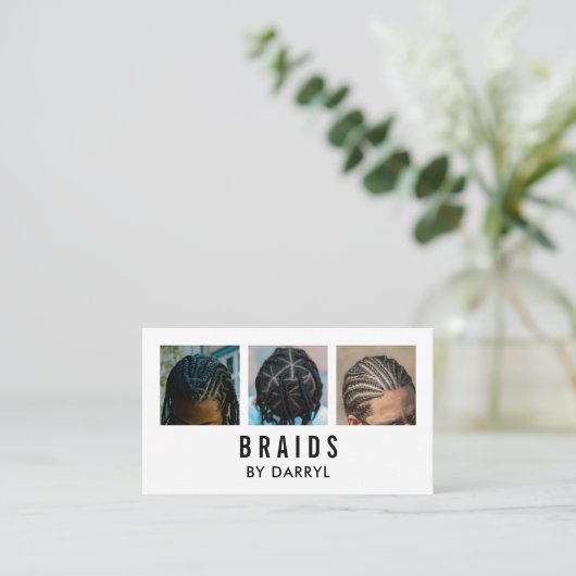 編み組みロクティシャン写真アフロ美容師 名刺 (スタンド正面)