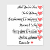 編み込まれたハートマークのカスタムゲストリスト 6名様用 シール (シート)