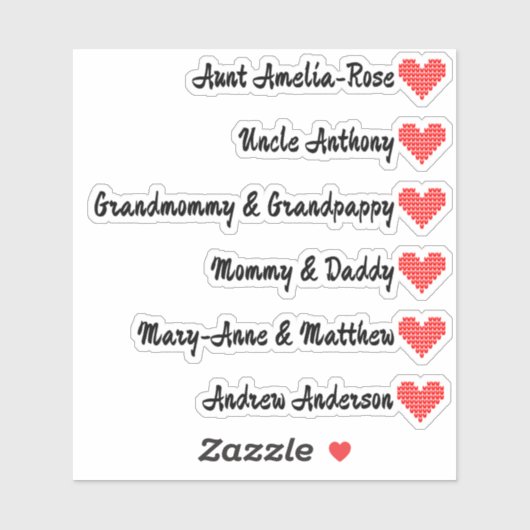 編み込まれたハートマークのカスタムゲストリスト 6名様用 シール (シート)