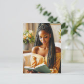 編み髪はがき付き読黒人女性 ポストカード (スタンド正面)