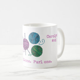 編み1つのパープル1つ、編み物の針、糸、名前 コーヒーマグカップ