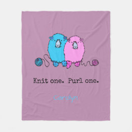 編み1パープル1ピンクと青い羊パーソナライズされた フリースブランケット