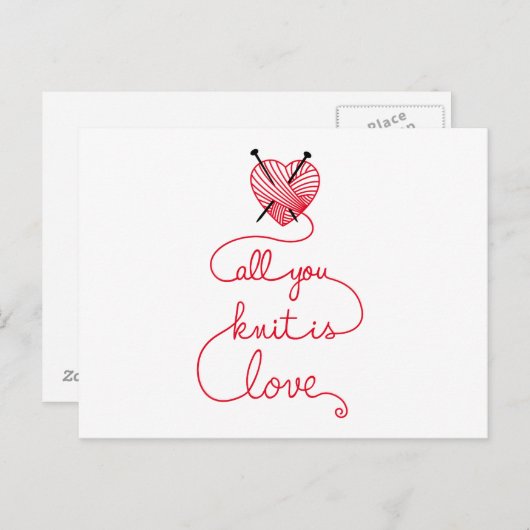 編むのはハート形の赤い糸が大好き ポストカード (正面/裏面)
