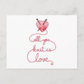 編むのはハート形の赤い糸が大好き ポストカード (正面)