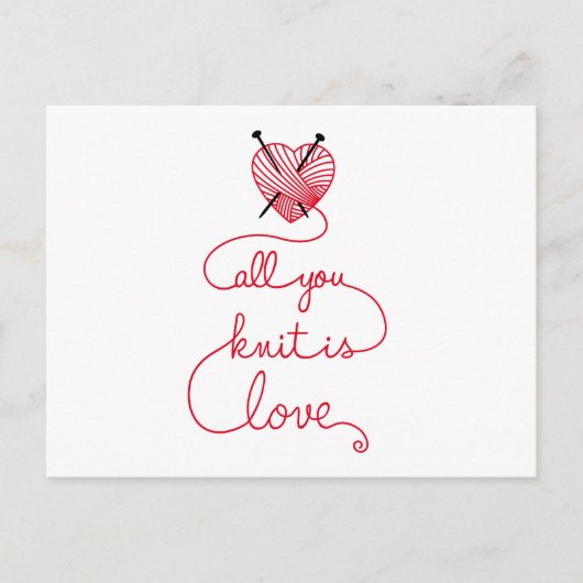 編むのはハート形の赤い糸が大好き ポストカード (正面)