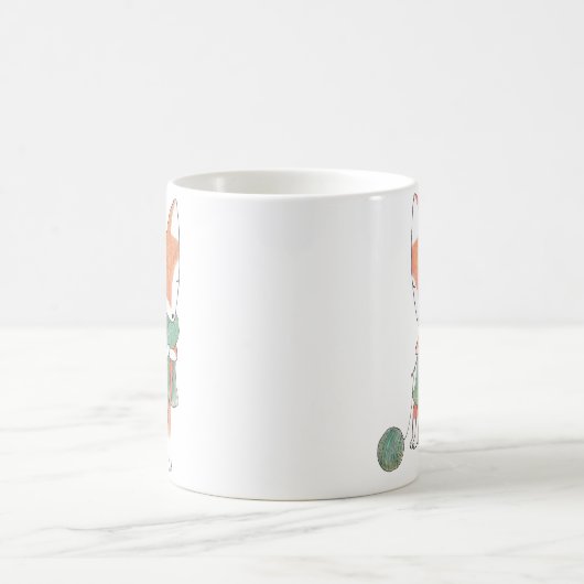 編むキツネのマグの編み物の恋人の写実的なキツネの芸術 コーヒーマグカップ (中央)