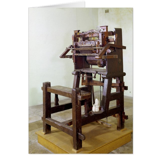 編むストッキングのための最初織機、1750年 (正面)