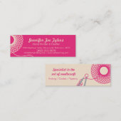 編むピンクのクリーム色の細い名刺 スキニー名刺 (正面/裏面)