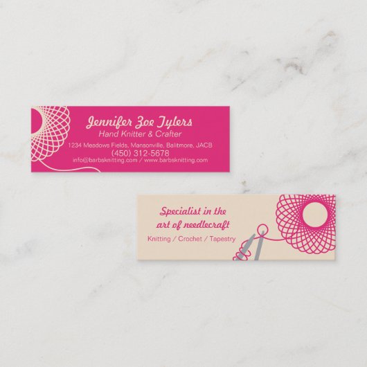 編むピンクのクリーム色の細い名刺 スキニー名刺 (正面/裏面)