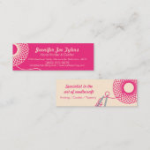 編むピンクのクリーム色の細い名刺 スキニー名刺 (正面/裏面)