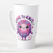 編む愛引用文かわいいピンク紫の玉の糸 カフェラテマグ (左アングル)