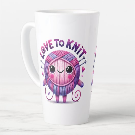 編む愛引用文かわいいピンク紫の玉の糸 カフェラテマグ (左アングル)