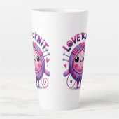 編む愛引用文かわいいピンク紫の玉の糸 カフェラテマグ (正面)