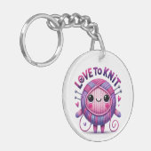 編む愛引用文かわいいピンク紫の玉の糸 キーホルダー (正面左)