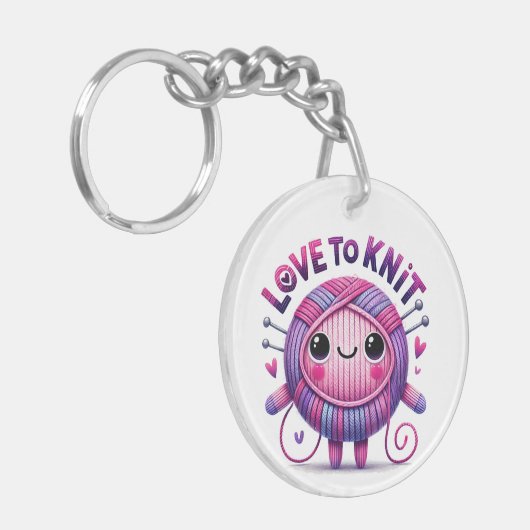 編む愛引用文かわいいピンク紫の玉の糸 キーホルダー (正面左)