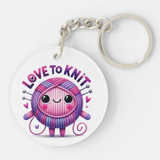 編む愛引用文かわいいピンク紫の玉の糸 キーホルダー (裏面)