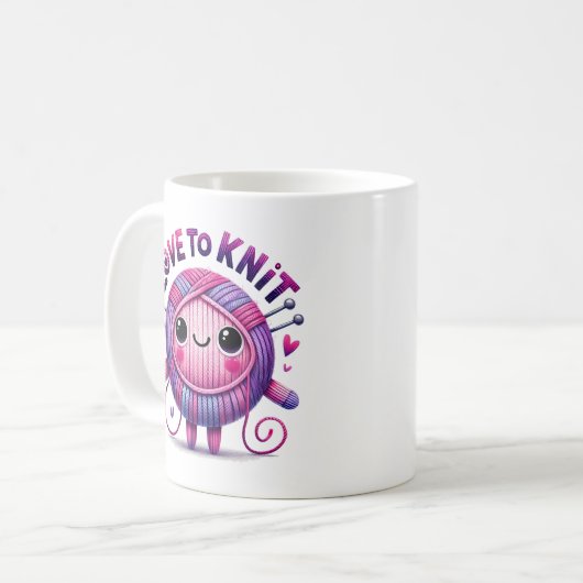 編む愛引用文かわいいピンク紫の玉の糸 コーヒーマグカップ (正面左)