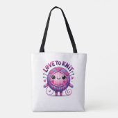 編む愛引用文かわいいピンク紫の玉の糸 トートバッグ (裏面)