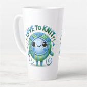 編む愛引用文かわいい青い緑のボールの糸 カフェラテマグ (左アングル)