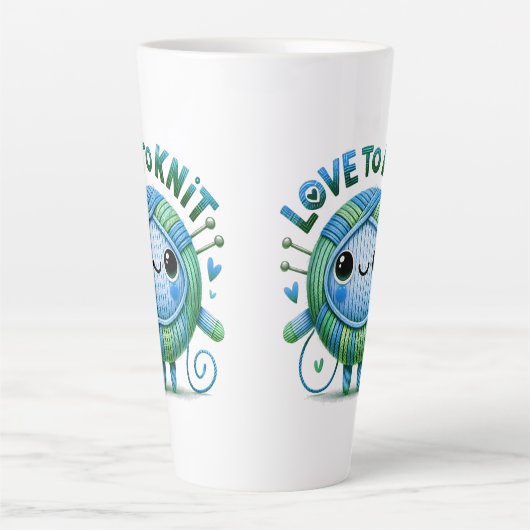 編む愛引用文かわいい青い緑のボールの糸 カフェラテマグ (正面)